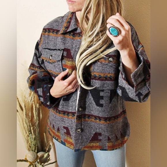 Jackets & Blazers - Aztec Smoke Boho Knit Vintage Inspired Shacket